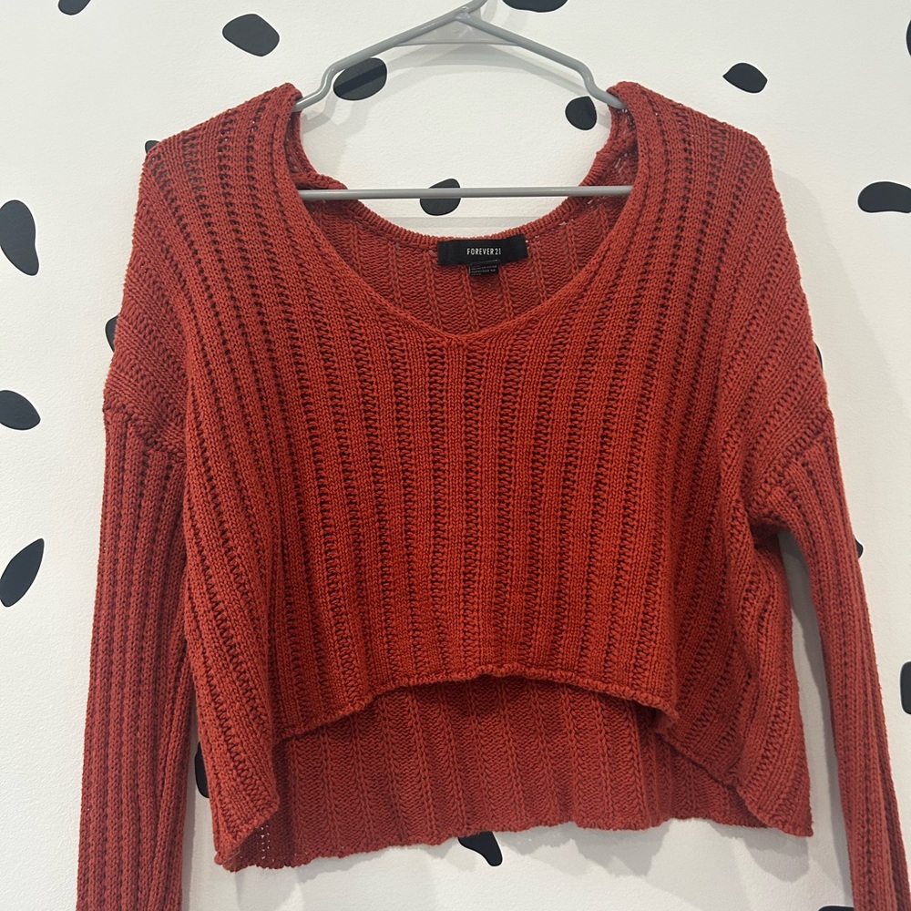 MEDIUM FOREVER 21 ORANGE KNIT LONG SLEEVE CROP TOP - Picture 2 of 7